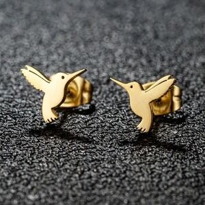 Gold Hummingbird Stud Earrings Minimalist Bird Studs Jewelry for Women Stainless